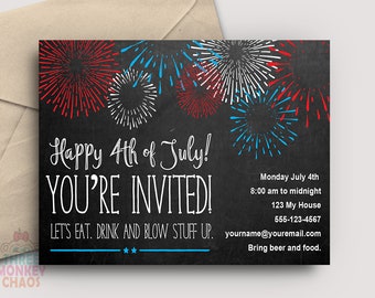 PRINTABLE 4th of July Invite | July 4th Invitation | Firecracker Invite | Fireworks Card | Birthday Invite | Editable PDF | Instant Download