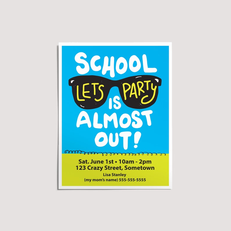 School is Almost Out Party Invitation, Summer Playdate Card, Summer Invite, Play Date Cards for Kids, Play Date Invitation, Editable PDF image 1