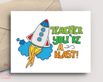 Teacher Appreciation Card | PRINTABLE Card | Teacher You're a Blast | Thank You Card | Teacher Gift | End of School | Print & Color!