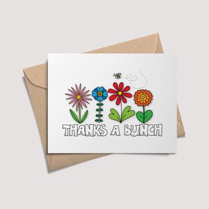 Thanks a Bunch! Teacher Appreciation Card, Thank You Card, Teacher Gift, Colorable Card for Kids, Flowers Greeting Card, Printable Card