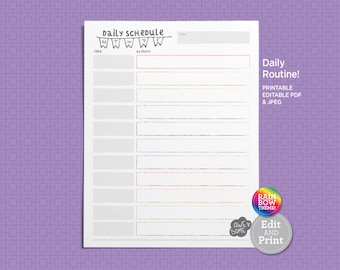 Daily Routine Chart | Homeschool Schedule | Daily Schedule | Virtual Learning | Student Planner | Rainbow Theme | Printable PDF & JPEG