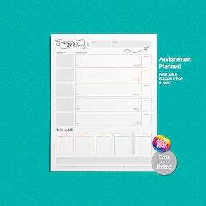 Assignment Tracker | Homework Chart | Virtual Learning | School Assignments | Student Planner | To-Do List | Printable PDF & JPEG