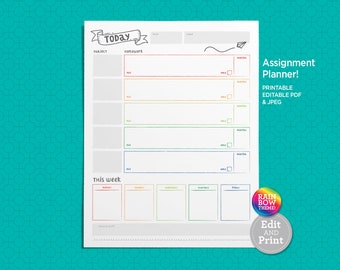 Assignment Tracker | Homework Chart | Virtual Learning | School Assignments | Student Planner | To-Do List | Printable PDF & JPEG
