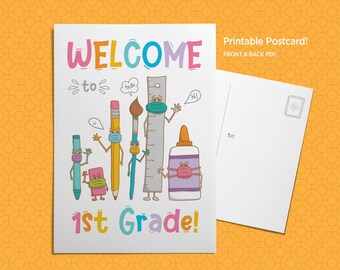 Printable Postcard - Welcome to 1st Grade! | Back to school | Teacher Quarantine Postcards | Distancing Note Card | Printable PDF