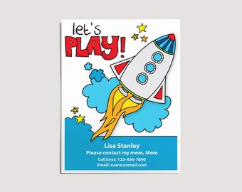 Playdate Card, Rocket Ship Let's Play!, Mom Calling Card, Kid Invitation, Play Date Invite, Mom Business Card, Desperate for Mom Friends