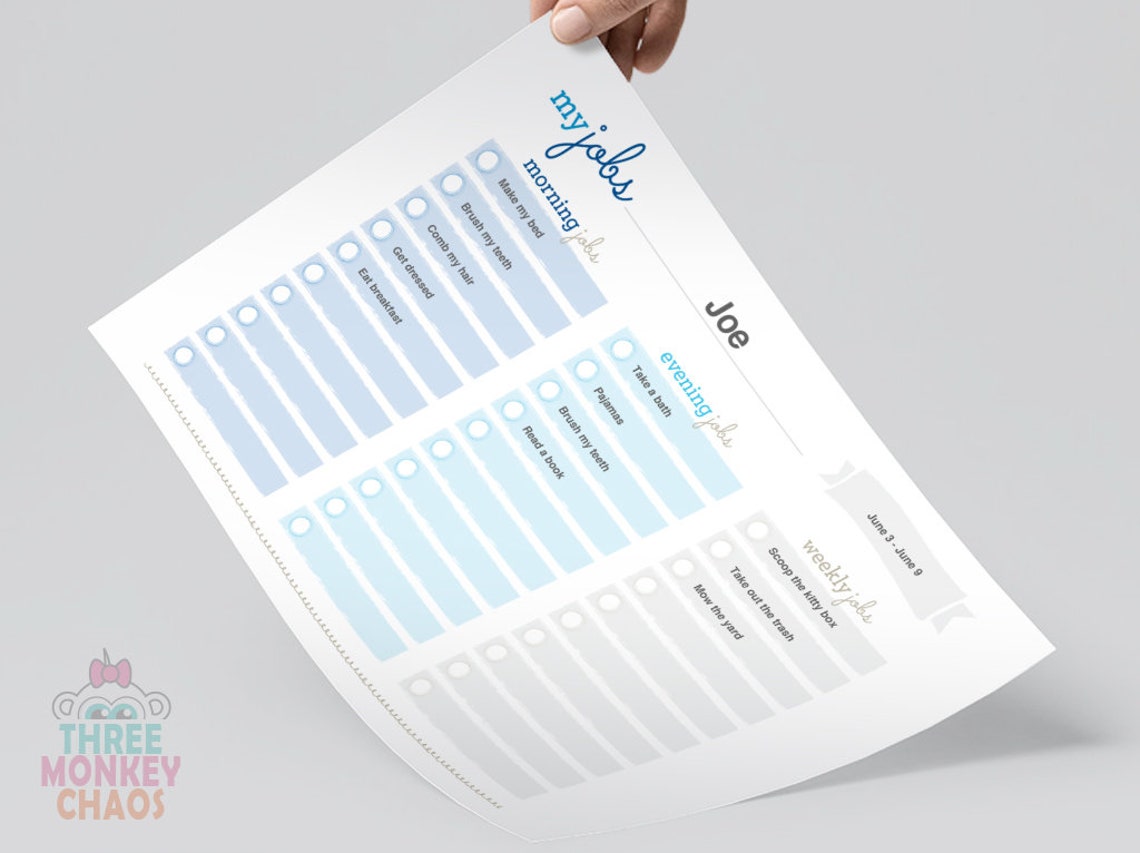 Blue - Routine Chart for Kids | Morning, Evening, Weekly Jobs | Daily ...