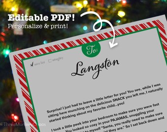 Letter from Santa | Personalized Letter | Stocking Stuffer | Red Stripes Printable Letter | Editable PDF