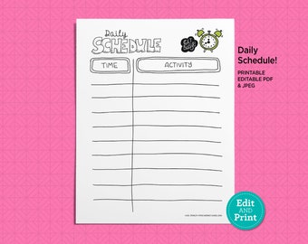 Daily Schedule | Homeschool Schedule | Daily Routine | Virtual Learning | Student Schedule | Homework Chart | Printable PDF & JPEG