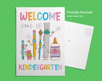 Printable Postcard - Welcome to Kindergarten! | Back to school | Teacher Quarantine Postcards | Distancing Note Card | Printable PDF