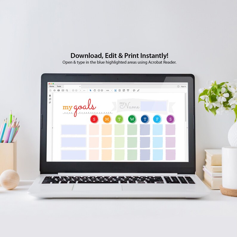 My Goals Rainbow Printable Goal Chart, Habit Tracker, Daily Routine, Daily Goal Chart, Responsibilities Checklist image 5
