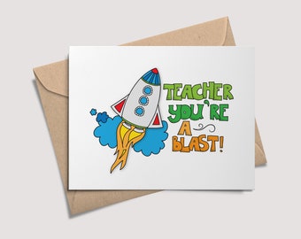 Teacher You're a Blast, Teacher Appreciation Card, Thank You Card, Teacher Gift, Greeting Card from Kids, Classroom Card, Printable Card