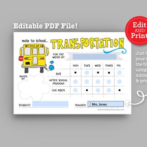 Weekly Transportation Note Bus Note After School Program Car Rider School Excuse Note Teacher Note Parent Note Editable PDF image 2