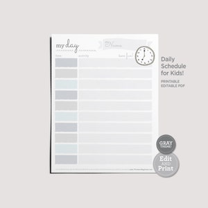 PRINTABLE Daily Schedule - Gray | Daily Routine |  Kids Chores Responsibilities | PDF & JPEG