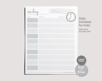 PRINTABLE Daily Schedule - Gray | Daily Routine |  Kids Chores Responsibilities | PDF & JPEG
