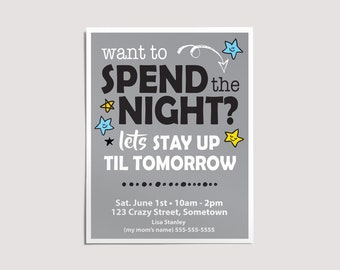 Playdate Invitation, Want to Spend the Night, Play Date Cards for Kids, Printable Invite for Friends, Sleepover Party