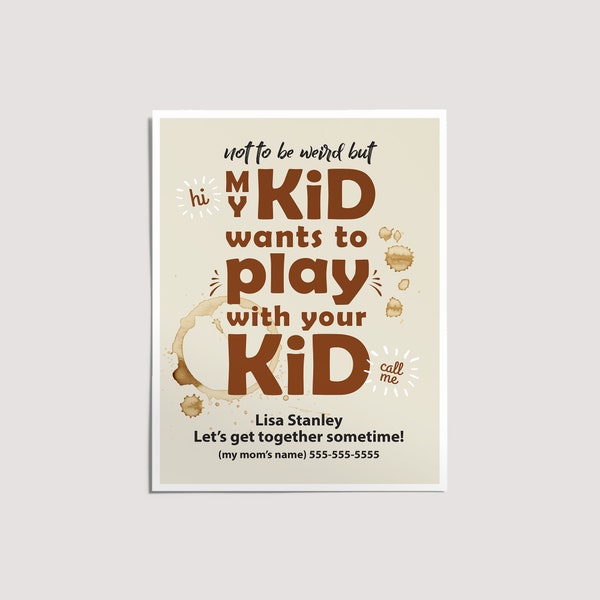 Playdate Card, My Kid Wants to Play with Your Kid, Mom Calling Card, Keep in Touch, Play Date Invite, Business Card for Moms, Mom Friends