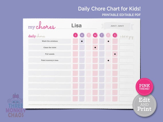 Pink Chore Chart