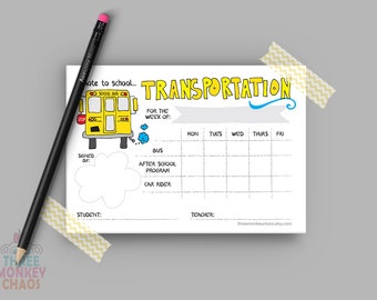 Weekly Transportation Note | Bus Note | After School Program | Car Rider | School Excuse Note | Teacher Note | Parent Note | Editable PDF