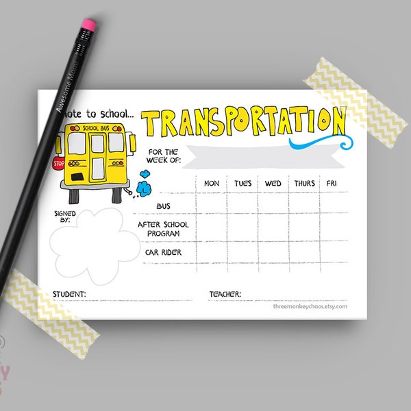 Weekly Transportation Note | Bus Note | After School Program | Car Rider | School Excuse Note | Teacher Note | Parent Note | Editable PDF