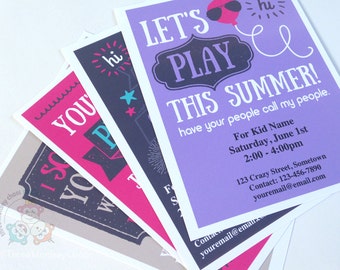 GIRL Play Date Invitation | Summer Birthday | Printable Invite |  Editable Digital PDF - You type your info & print!