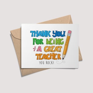 Thank You for Being a Great Teacher! Teacher Appreciation Card, Thank You Card, Back to School Note, Teacher Gift, Printable Card