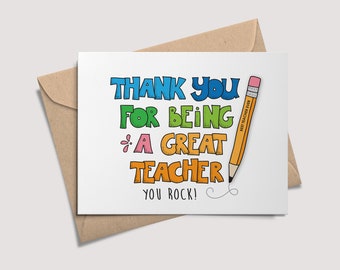 Thank You for Being a Great Teacher! Teacher Appreciation Card, Thank You Card, Back to School Note, Teacher Gift, Printable Card
