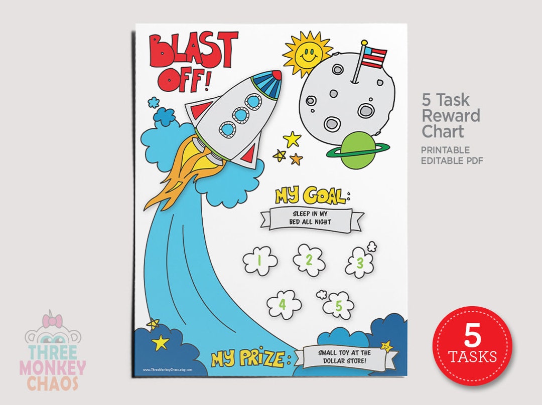 5 Tasks - Rocket Ship Reward Chart, Printable Chore Chart for Kids, Good Behavior, Homework ...