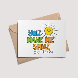 You Make Me Smile, Teacher Appreciation Card, Thank You Card, Note from Student, Teacher Gift, School Note, Printable Card for Kids