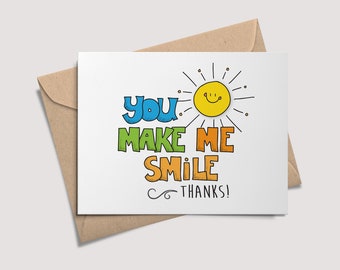 You Make Me Smile, Teacher Appreciation Card, Thank You Card, Note from Student, Teacher Gift, School Note, Printable Card for Kids