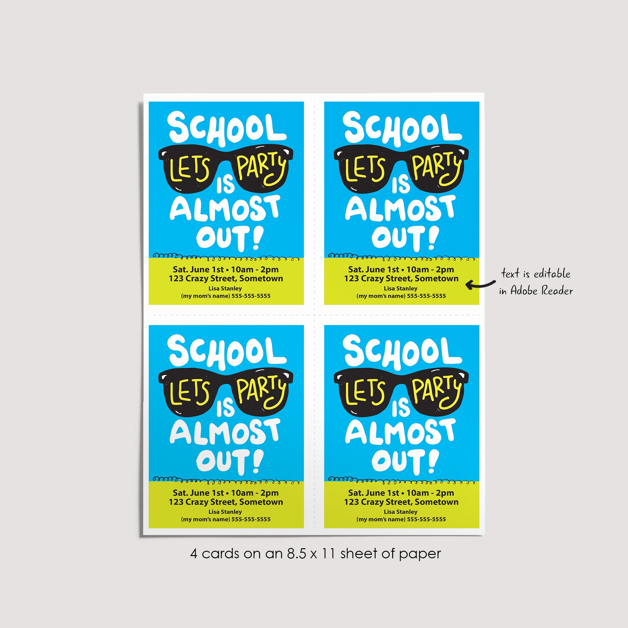 School is Almost Out Party Invitation, Summer Playdate Card, Summer ...