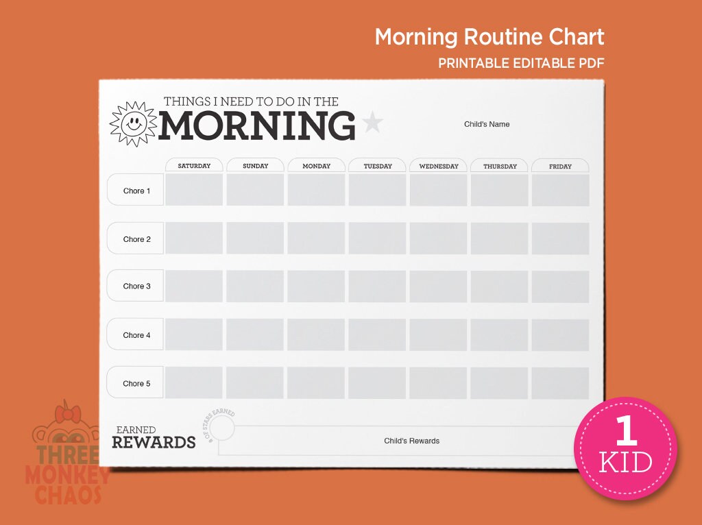 1 Kid MORNING Routine Chart Reward Chart Chore Chart | Etsy