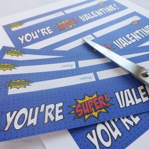 Super Hero Printable Valentines, Kids Valentines, Hershey Kisses Stickers, Treat Bag Toppers, Classroom Valentines Cards, Valentine Stickers image 4