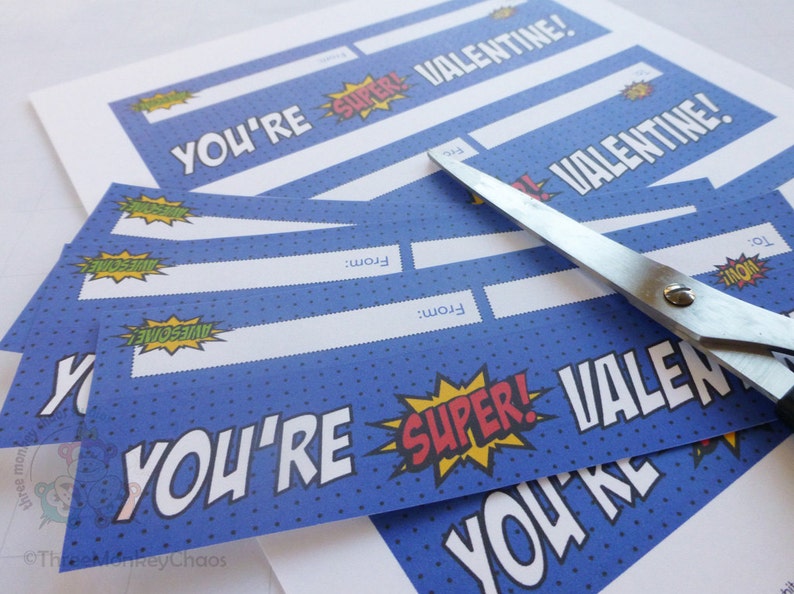 Super Hero Printable Valentines, Kids Valentines, Hershey Kisses Stickers, Treat Bag Toppers, Classroom Valentines Cards, Valentine Stickers image 4