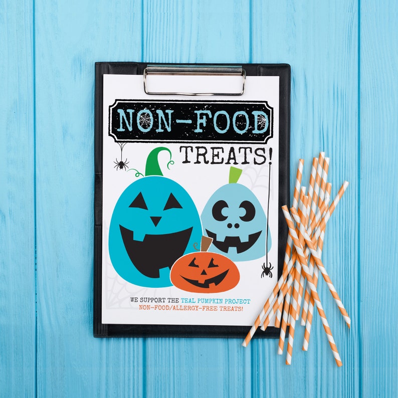 Printable Allergy Safe Treats Sign, Teal Pumpkin Print, Non-Food Halloween Treats Flyer, Safe Trick or Treat, Instant Download image 1