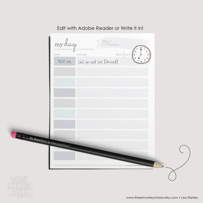 PRINTABLE Daily Schedule Gray Daily Routine Kids Chores Responsibilities PDF & JPEG image 4