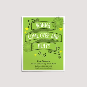 Playdate Einladung, Wanna Come Over And Play, Spieldatumskarten für Kinder, Sommerspieldatum, in Kontakt bleiben, druckbare Einladung für Freunde