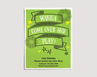 Playdate Invitation, Wanna Come Over And Play, Play Date Cards for Kids, Summer Play Date, Keep in Touch, Printable Invite for Friends
