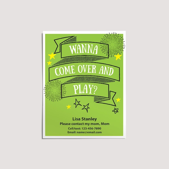 Playdate Invitation, Wanna Come Over and Play, Play Date Cards for