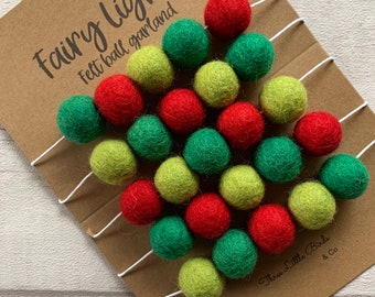 Green & red Felt Ball Garland, Pom Pom Garland, Felt Bunting, Waldorf Inspired, Nursery Bunting, Nordic inspired Christmas decoration