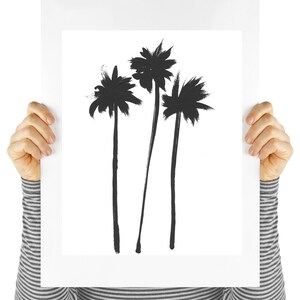 Modern art palm tree print, digital download, instant art, three palm trees in black, minimalist art, black and white, tropics, vacation image 1