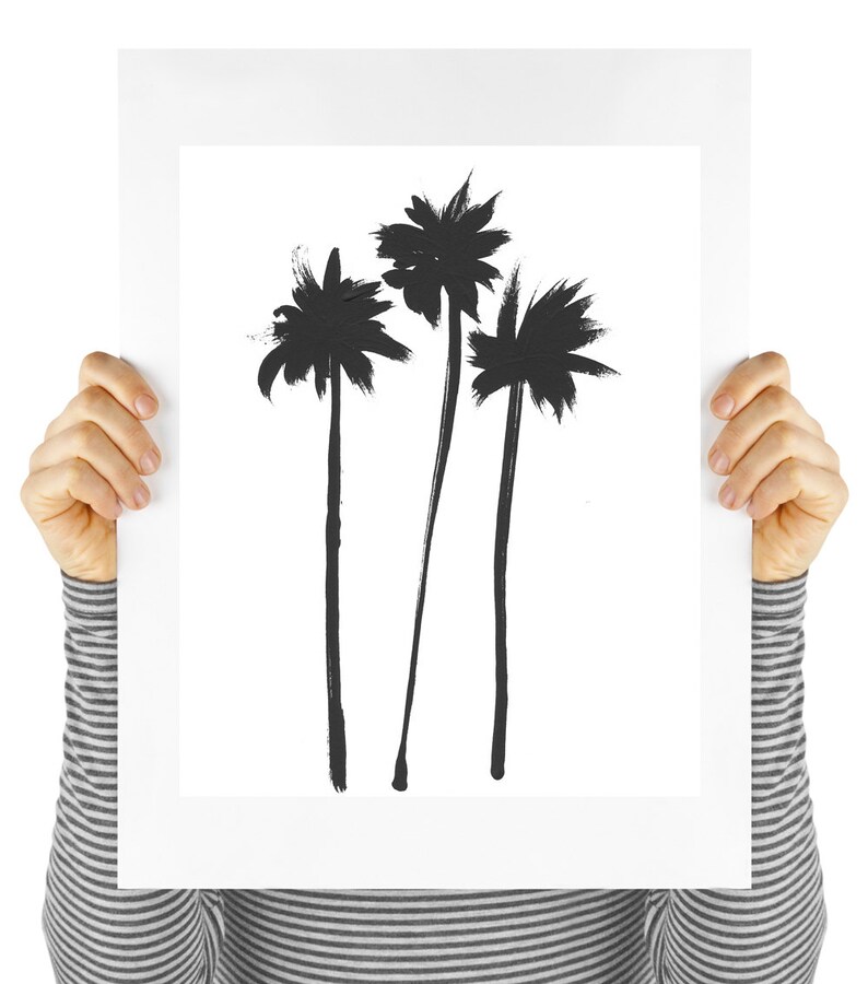 Modern art palm tree print, digital download, instant art, three palm trees in black, minimalist art, black and white, tropics, vacation image 1