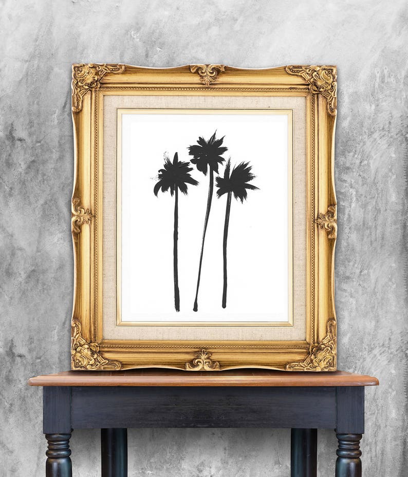 Modern art palm tree print, digital download, instant art, three palm trees in black, minimalist art, black and white, tropics, vacation image 2