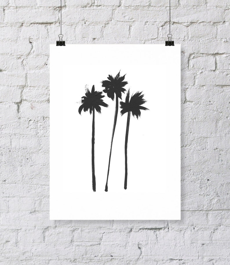 Modern art palm tree print, digital download, instant art, three palm trees in black, minimalist art, black and white, tropics, vacation image 4