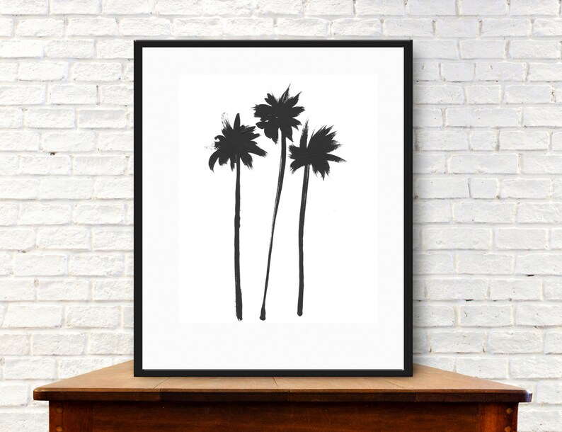 Modern art palm tree print, digital download, instant art, three palm trees in black, minimalist art, black and white, tropics, vacation image 3