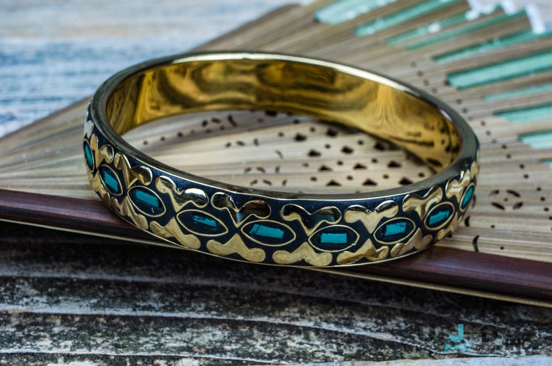 Brass Bangle Ethnic,Statement Bracelet Coral,Shell Hipster Boho Jewelry,Tribal Gold Bangle Unique,Chunky,Colorful,Boho Chic Turquoise
