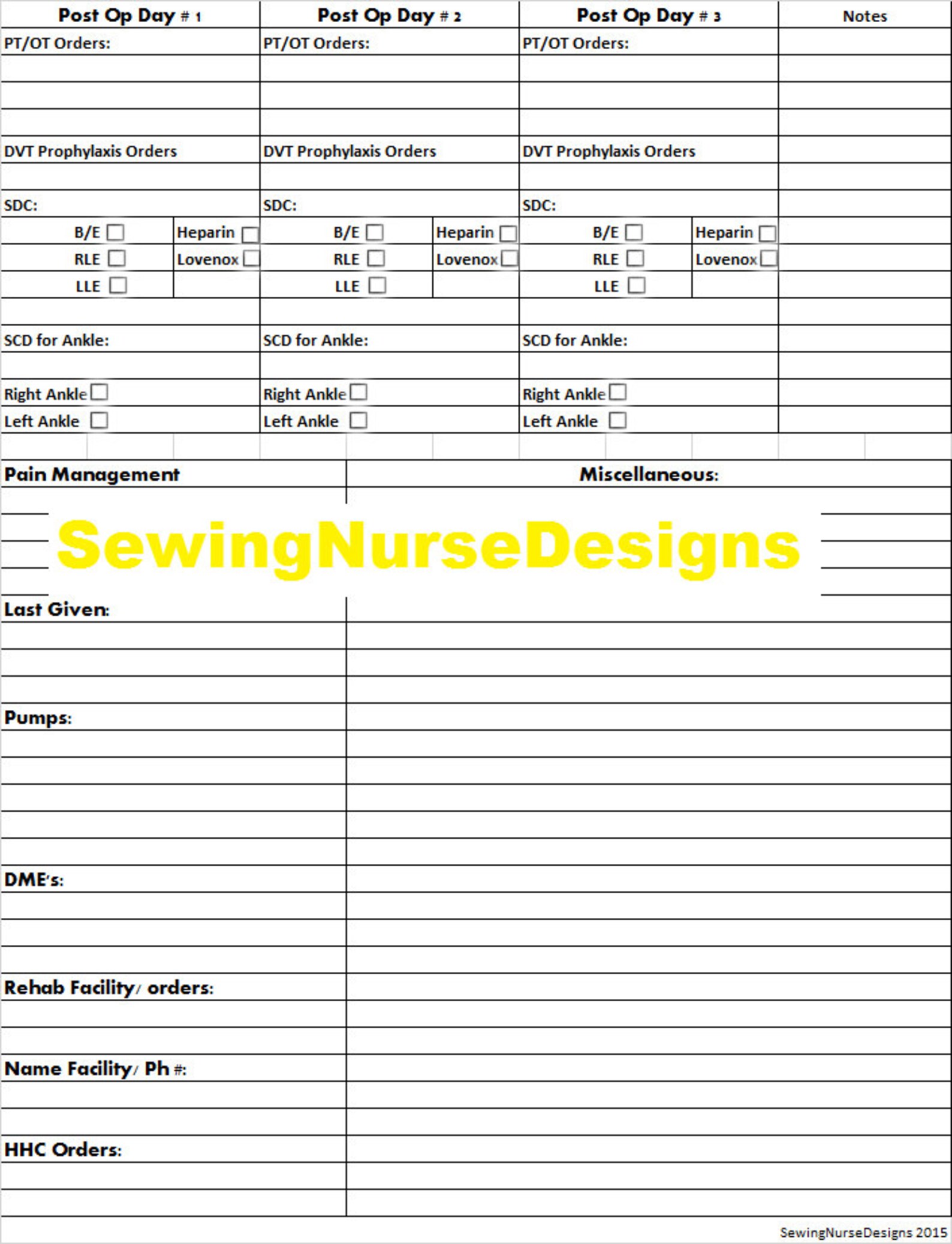 2 Nurse Documents/ Med Surg Unit/ Ortho/ PDF/ Print at Home/ Etsy