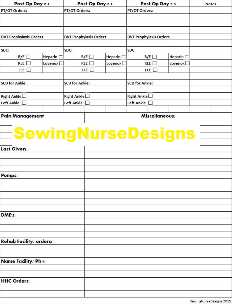 Nurse Document/ Med Surg Unit/ Ortho/ PDF/ Print at home/ | Etsy