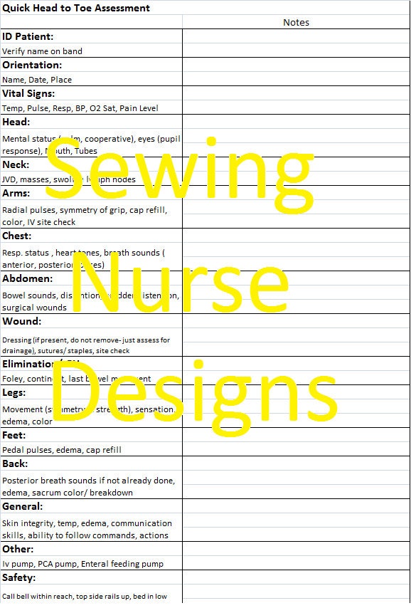 Head to Toe Assessment Nurse Document PDF Student