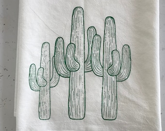 Saguaro Cactus Hand Screen Printed Flour Sack Tea Towel