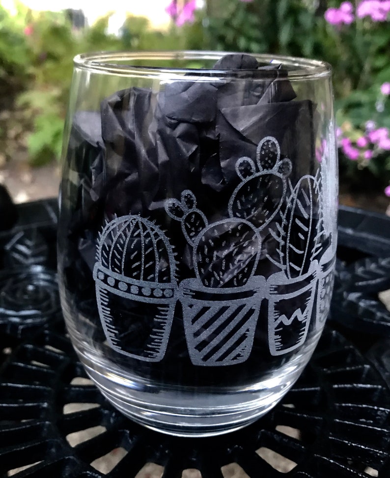 Laser Etched Wine Glass Succulents Cacti Cactus Plants Etsy